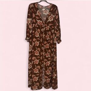 Flea Style Women's Brown Floral Maxi with Pink Floral Accents